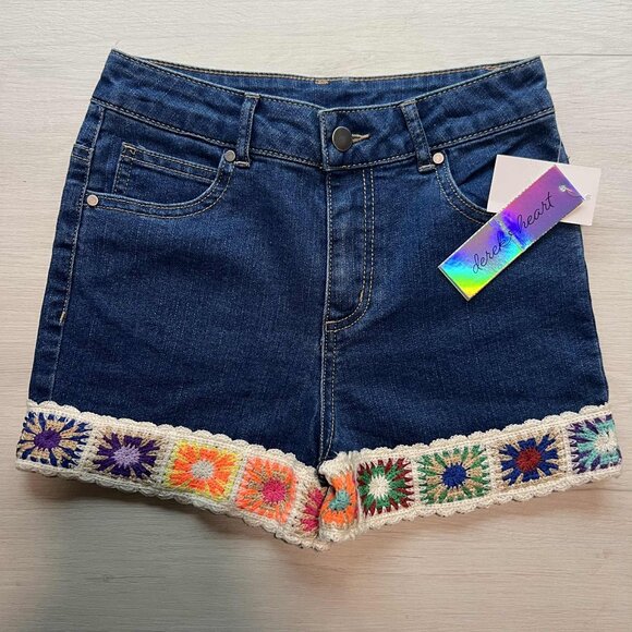crochet denim short- derek heart - Picture 1 of 6